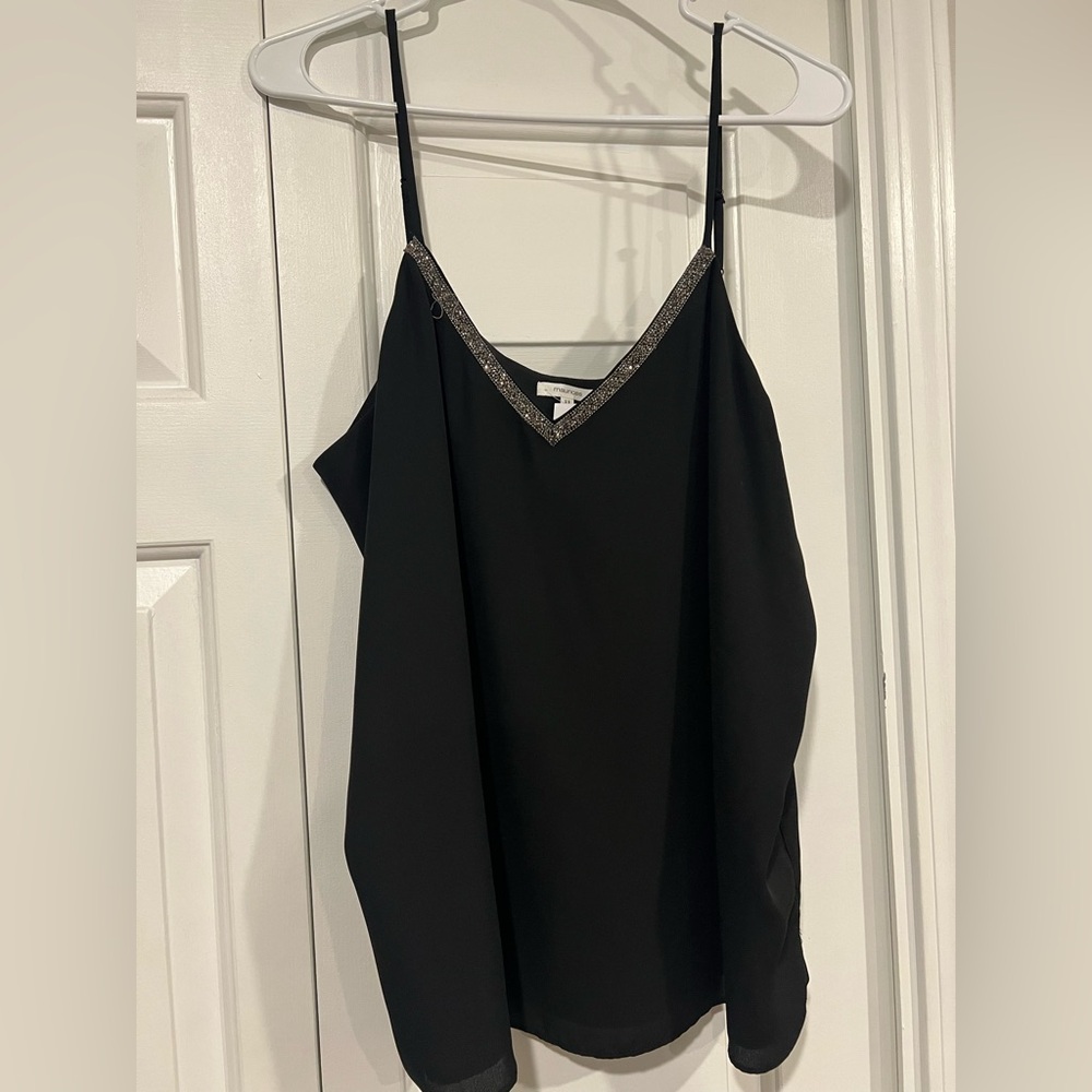 Women's V Neck Top with Embellished Neckline